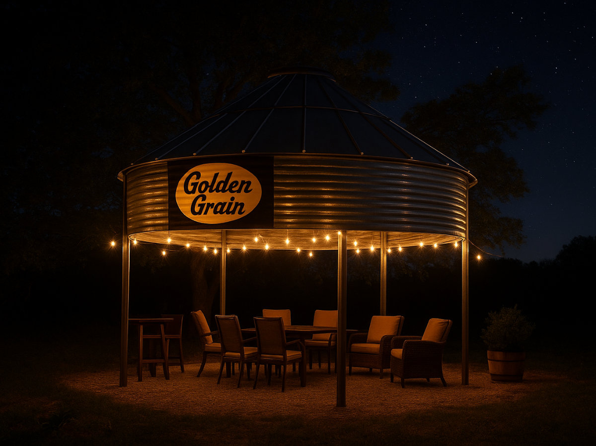Grain Bin Gazebo with Night Lights