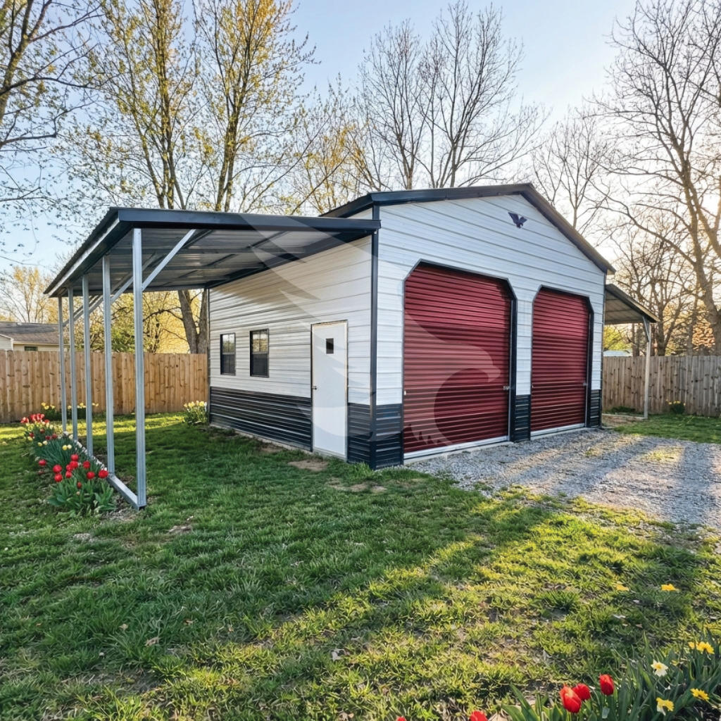 46x20 Metal Garage with Lean-Tos - Image 1